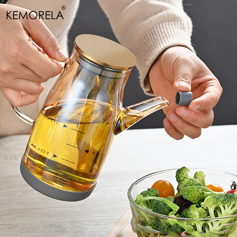 KEMORELA Glass Oil Bottle 600/800/1000ml – Anti-Leak Lid Glass Oil Dispenser Axl