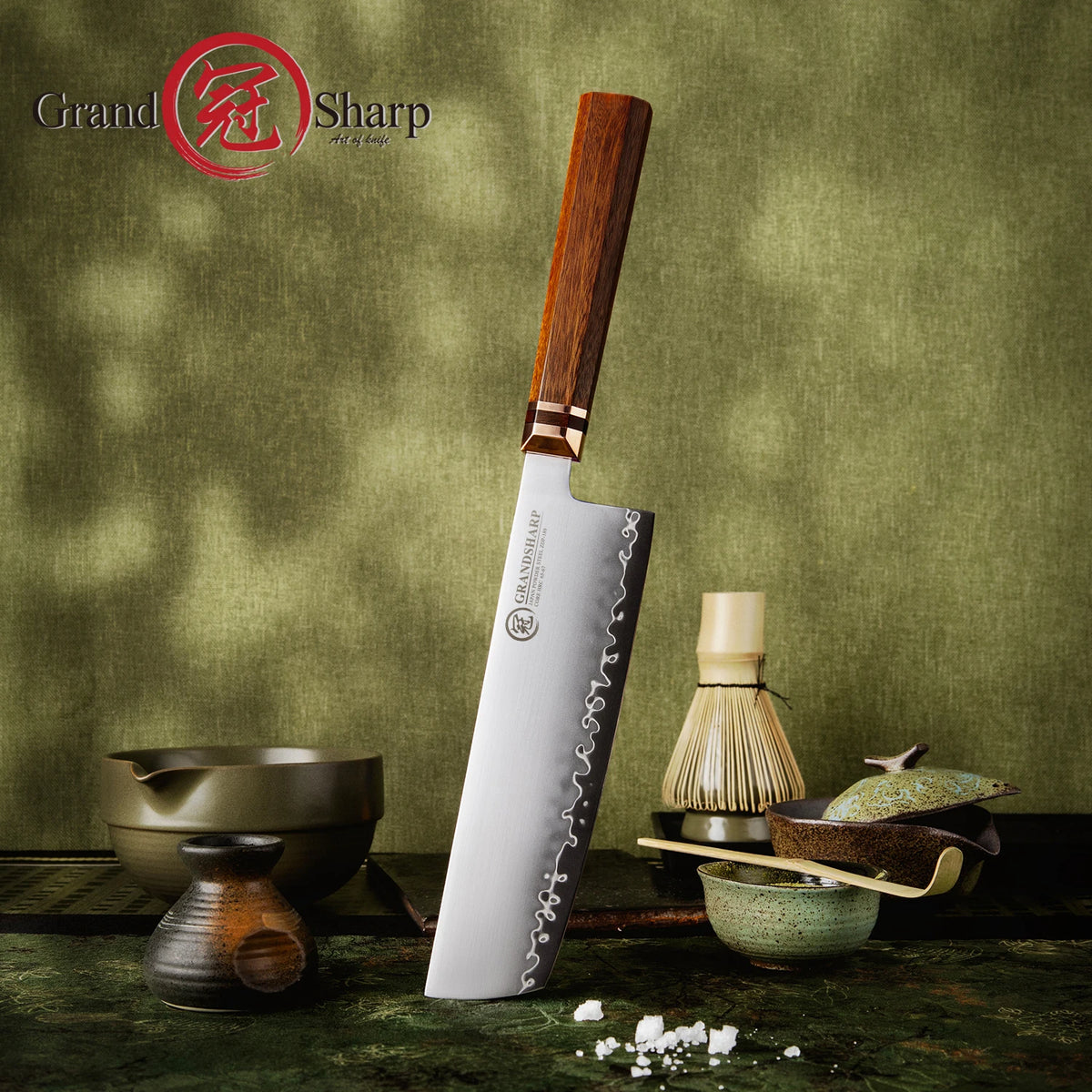 Grandsharp 7.5" Nakiri Knife ZDP-189 Steel | Mkuruti Wood Handle Nakiri Chef Knife Axl