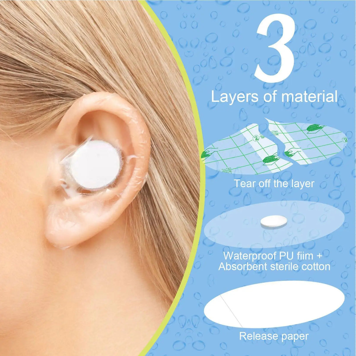 60-Pack Waterproof Ear Stickers for Kids & Adults – Bath & Swim Waterproof Ear Covers Axl