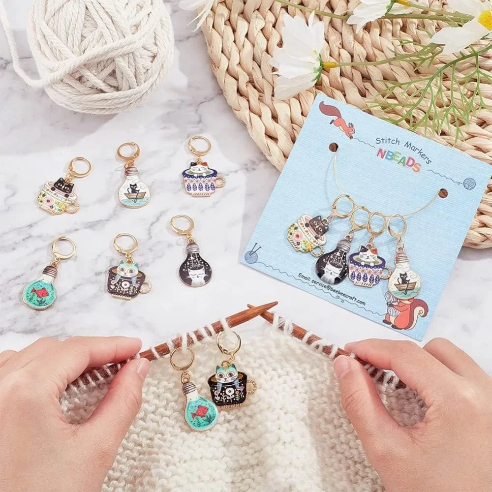 12 Pcs Cat Crochet Stitch Markers – 6 Colors Enamel Locking Charms Crochet Stitch Markers Axl