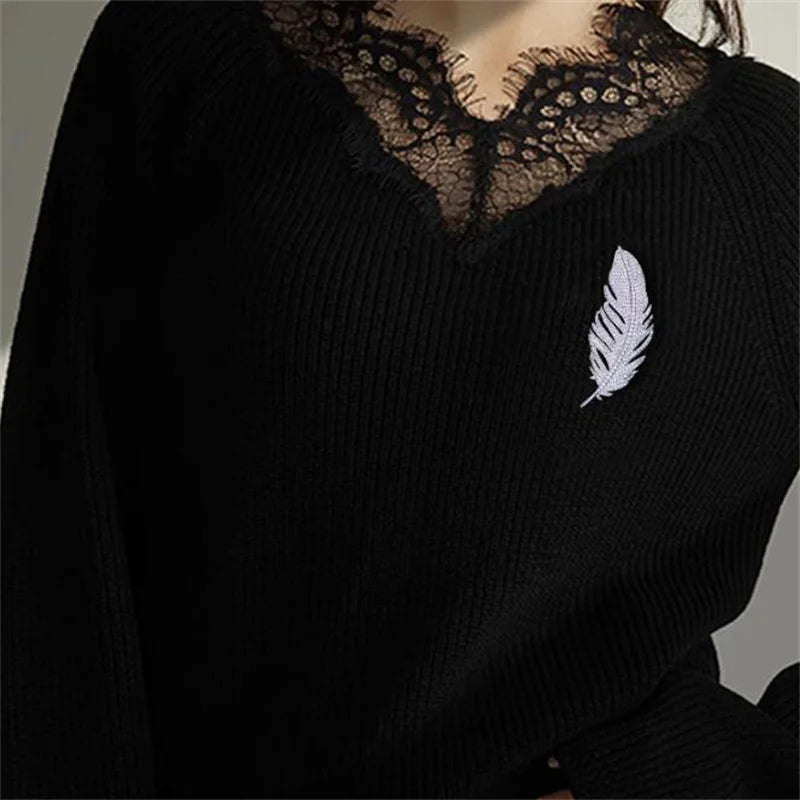 Rhinestone Feather Brooch – Crystal Pin for Women & Girls Fashion Brooch Pin Axl