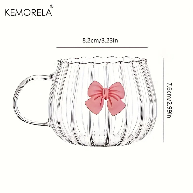 Glass Pumpkin Coffee Mugs with Pink Bows & Handles | 1-2 Pack Glass Coffee Mug Axl