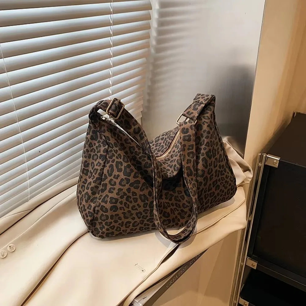 Women's Leopard Print Canvas Crossbody Shoulder Bag – Large Canvas Crossbody Bag Axl Coffee