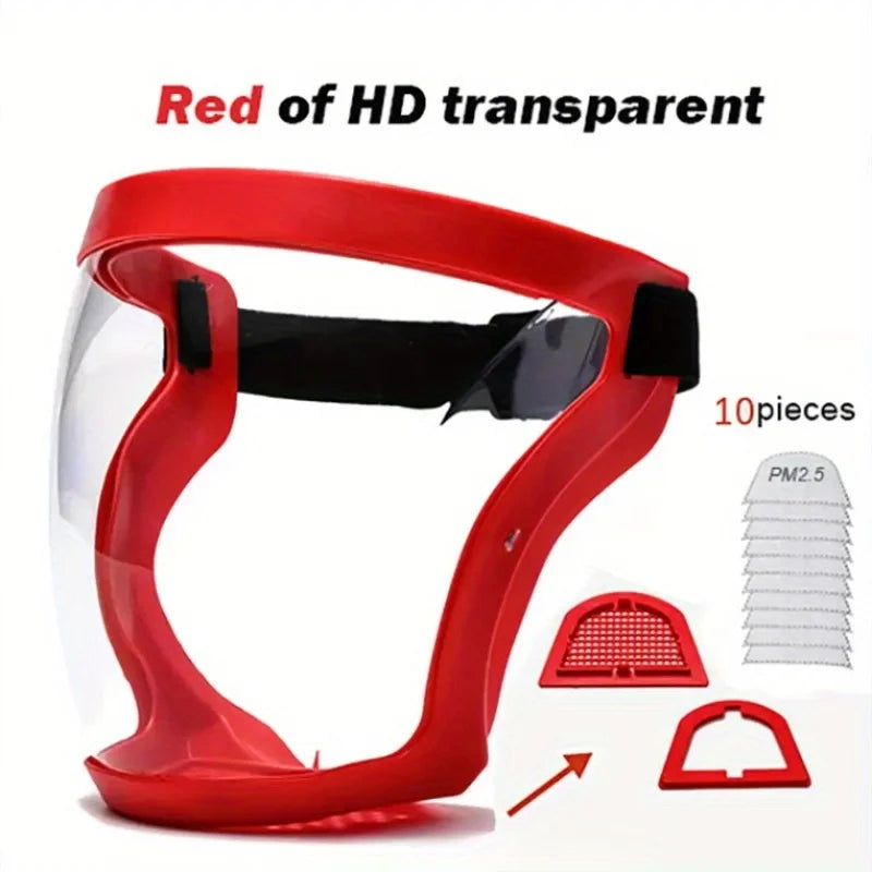 Anti-Fog Clear Full Face Shield – Adjustable Headband Full Face Shield Axl Red