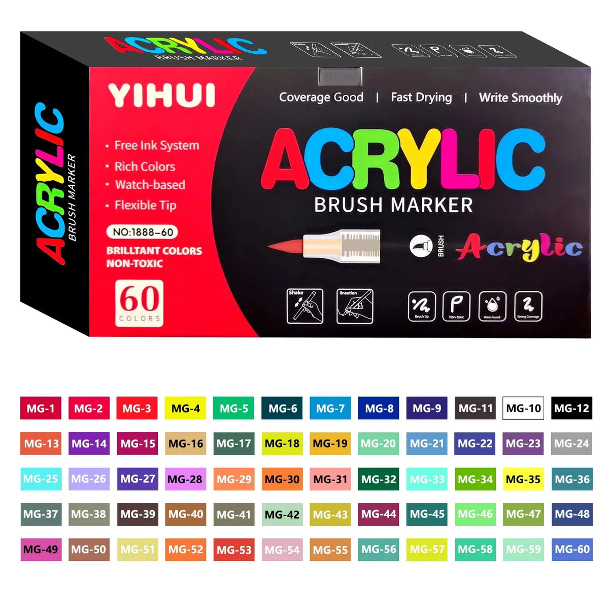 Acrylic Paint Pens 12–60 Colors | Brush Tip Markers for DIY Acrylic Paint Markers Axl 60 colors