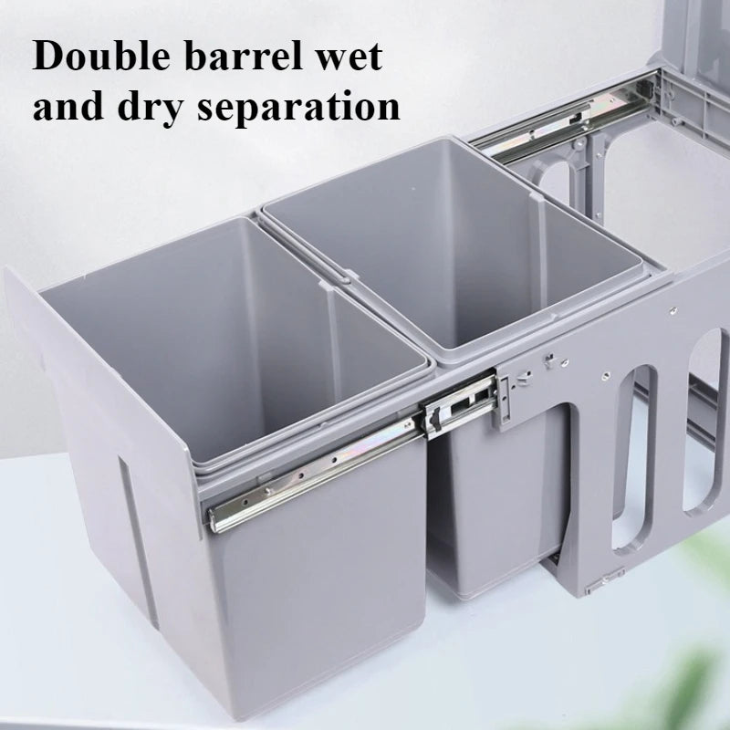 30L Dual-Compartment Embedded Kitchen Cabinet Trash Can Kitchen Waste Bin Axl