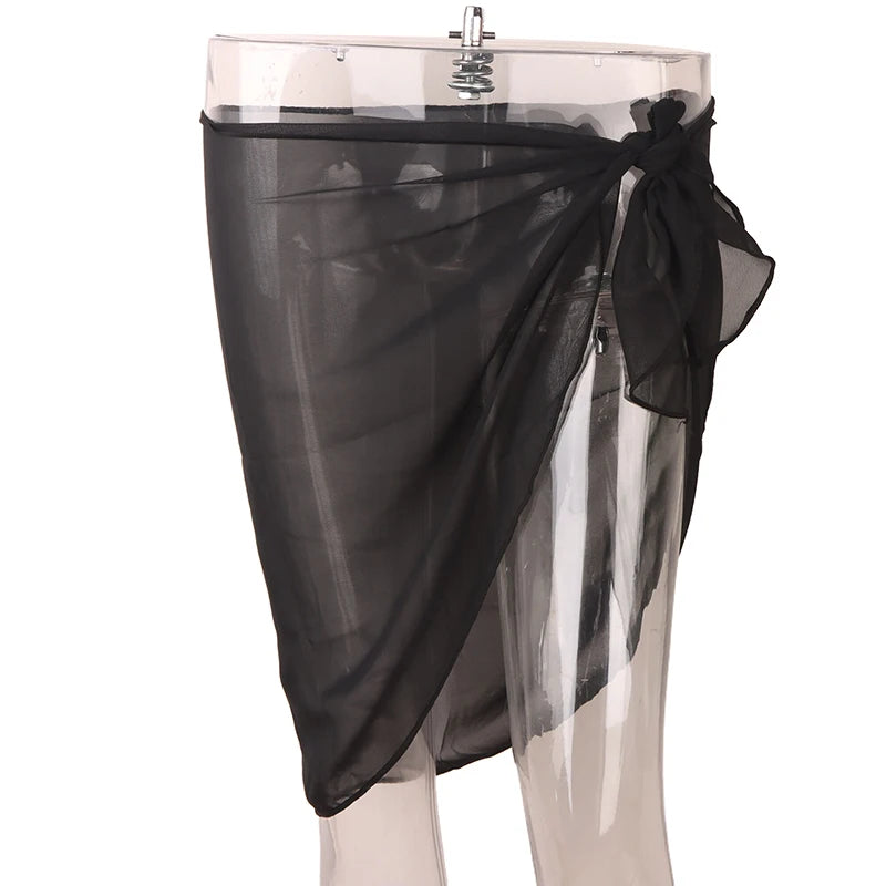 Women's Chiffon Sarong Beach Cover Up Wrap Skirt | One Size Swimwear Cover Up Axl Black