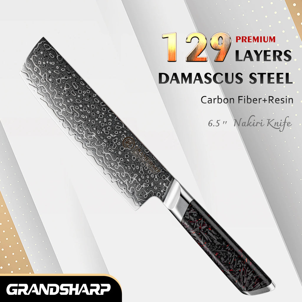 Grandsharp 7" Nakiri Knife – 129-Layer Damascus Steel Blade Damascus Nakiri Knife Axl