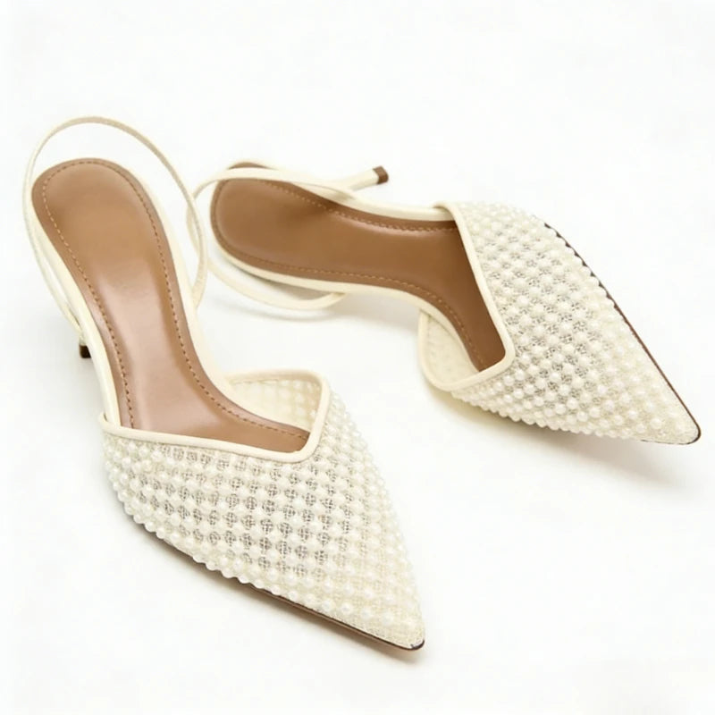 Women's Beaded Mesh High Heel Sandals – Elegant Pointed Toe Pumps High Heel Sandals Axl