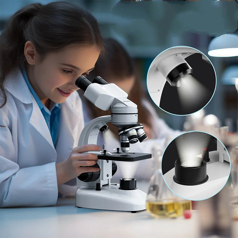 Kids Binocular Microscope 40–1000X HD Scientific Experiment Kit Children's Microscope Axl