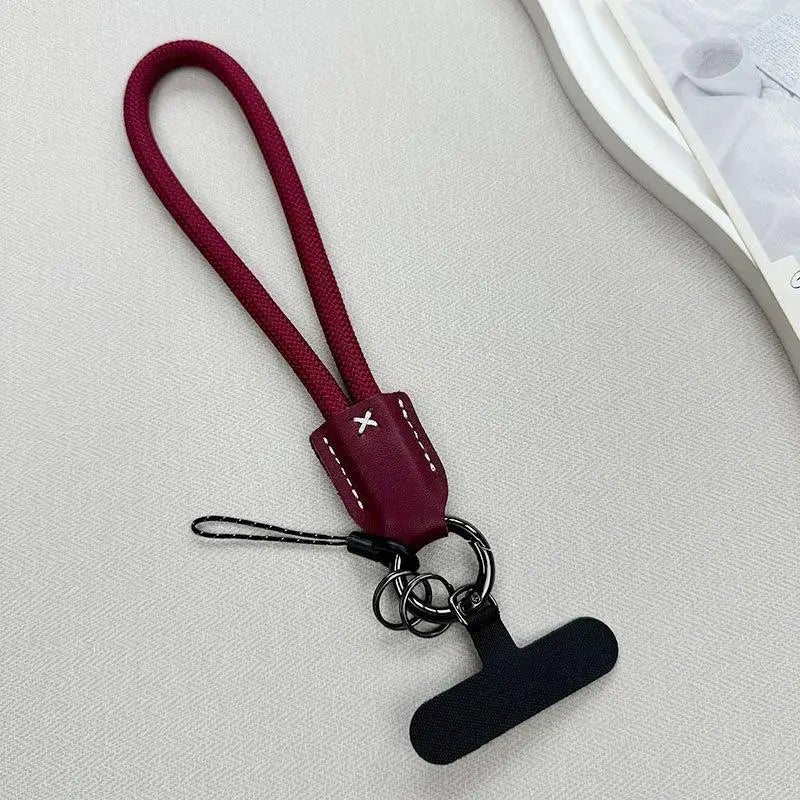 Braided Nylon Phone Wrist Strap with Leather Ends & Keychain Phone Wrist Strap Axl Red