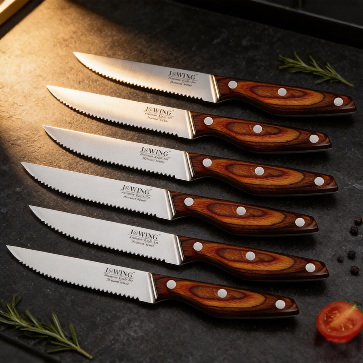 Serrated Steak Knife Set – Wood Handle, 2/4/6/8 Piece Steak Knife Set Axl