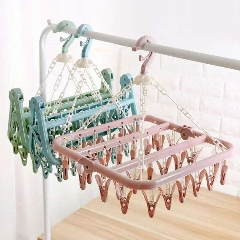 32-Clip Foldable Clothes Drying Rack – Windproof Laundry Hanger Laundry Drying Rack Axl