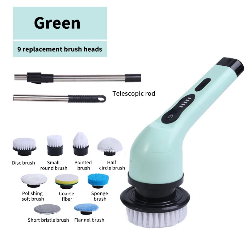 BALASHOV 9-in-1 Electric Spin Scrubber | Kitchen & Bathroom Electric Spin Scrubber Axl Green 9 heads