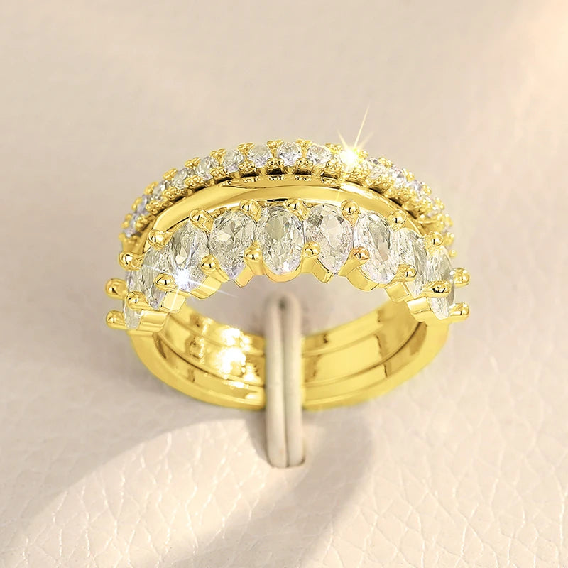Huitan 3-Piece Wedding Ring Set – CZ Bridal Silver & Gold Tone Bridal Ring Set Axl T0349 6
