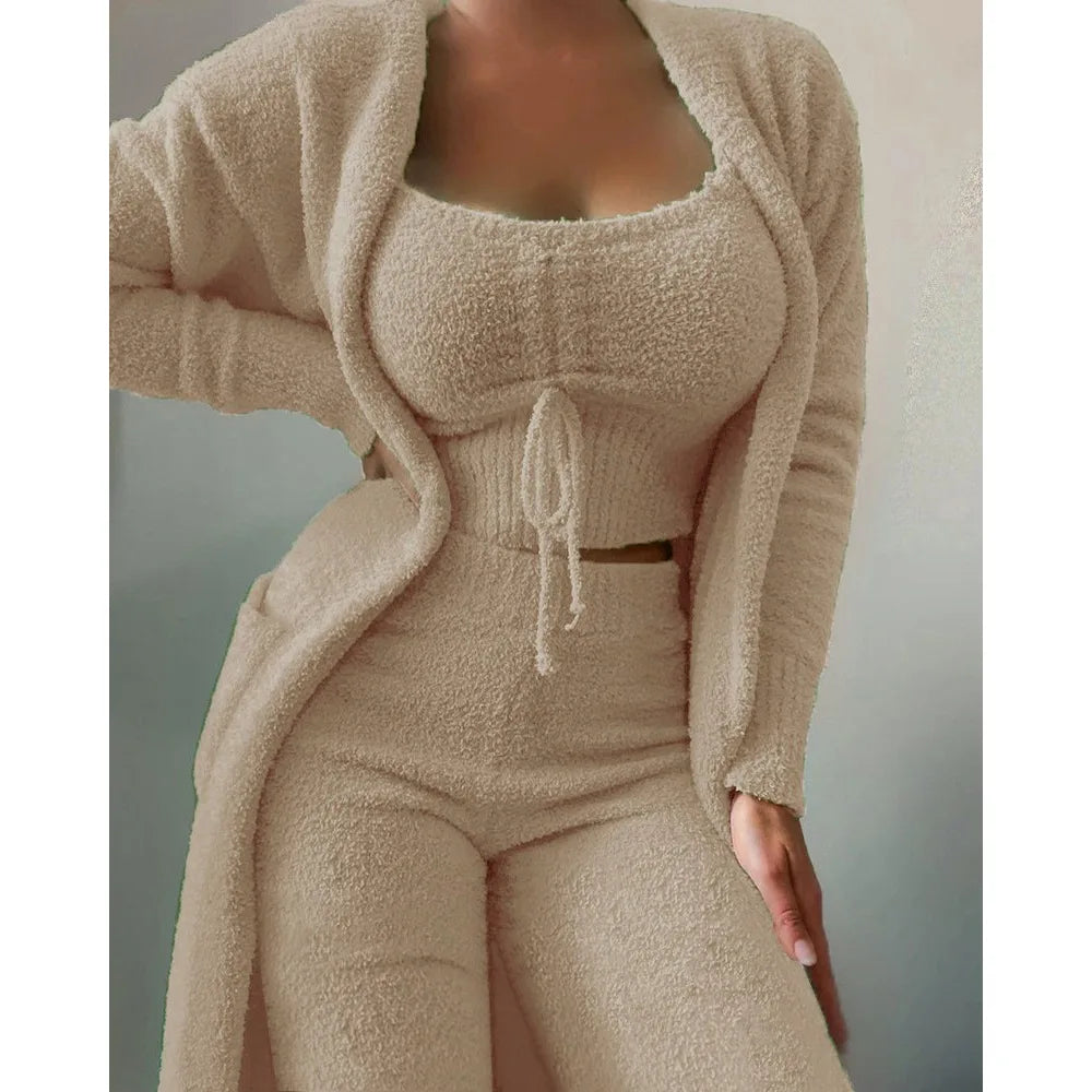 Women's Fluffy Winter Pajama Set 3-Piece Plus Size S–3XL Women's Pajama Set Axl
