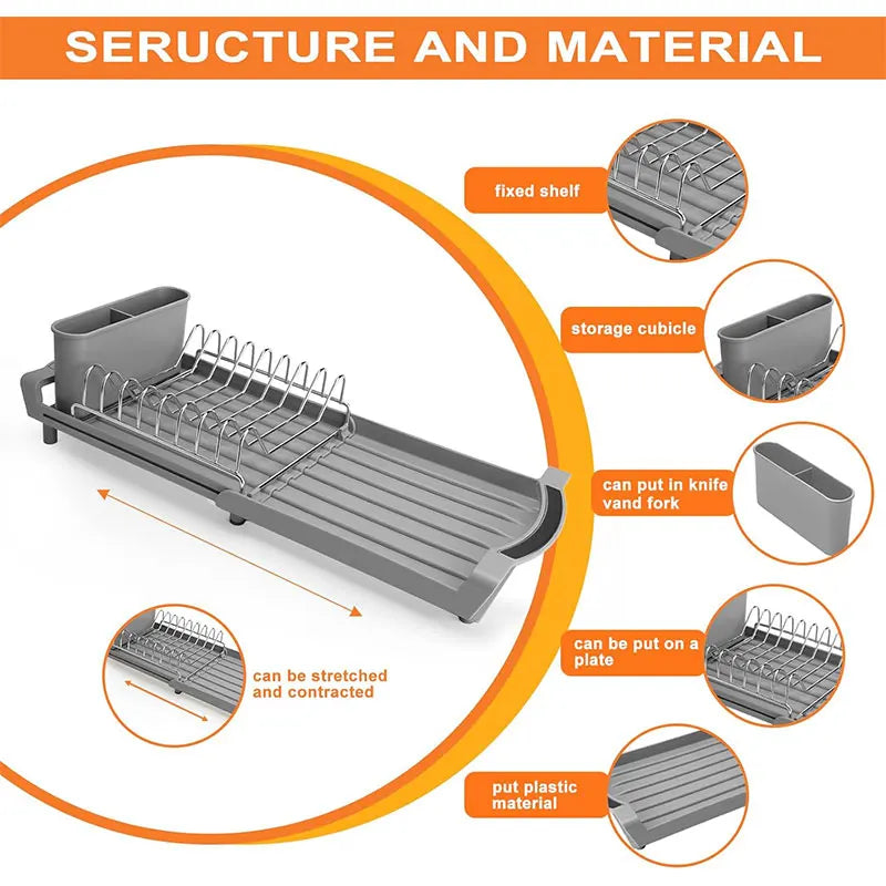 Expandable Dish Drying Rack with Cutlery Holder | Rust-Resistant Dish Drying Rack Axl