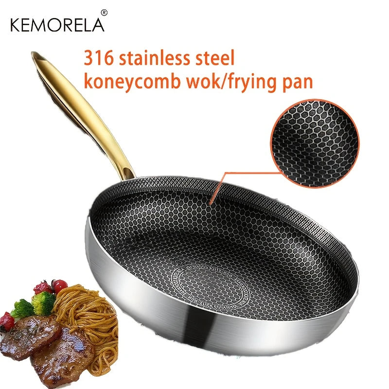 KEMORELA 3-Piece 316 Stainless Steel Honeycomb Frying Pan Set Frying Pan Set Axl