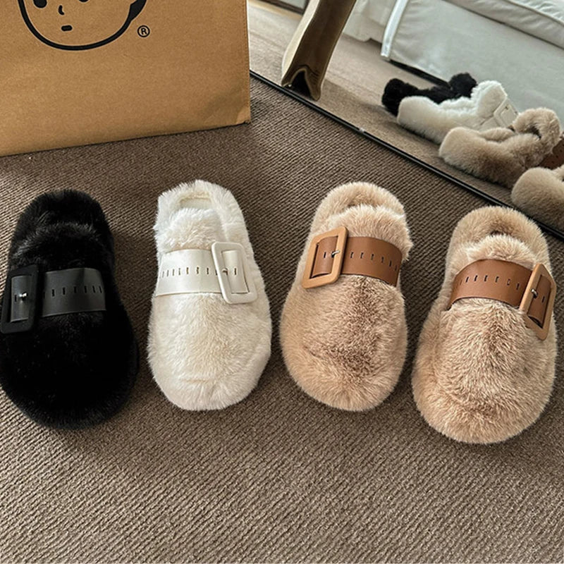 Women's Plush Faux Fur Slippers – Warm Anti-Slip Indoor Shoes Women's Plush Slippers Axl
