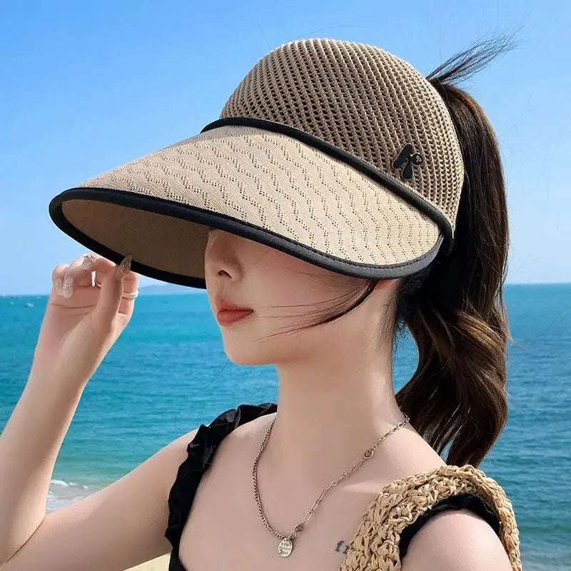 Wide Brim Open Top Straw Sun Hat – Lightweight Beach Travel Wide Brim Sun Hat Axl Khaki