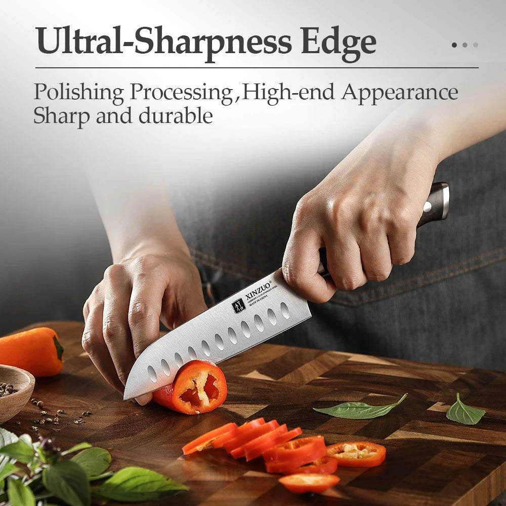 XINZUO 5-Inch Santoku Knife | German DIN 1.4116 Steel & Ebony Handle Santoku Knife Axl