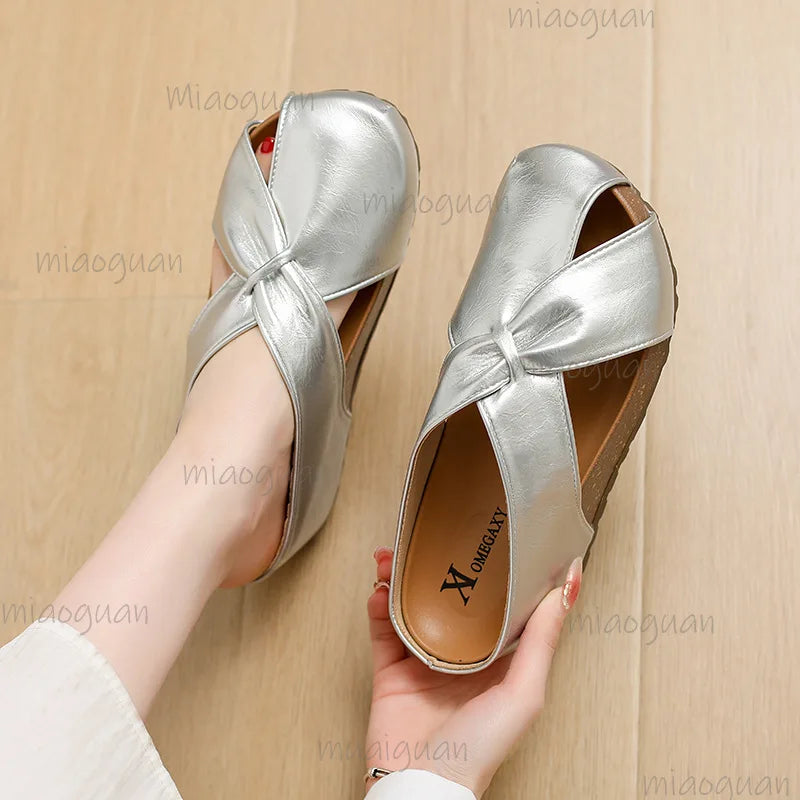 Women's Cross Strap Wedge Slippers – Closed-Toe Slip-On Wedge Sandals Axl