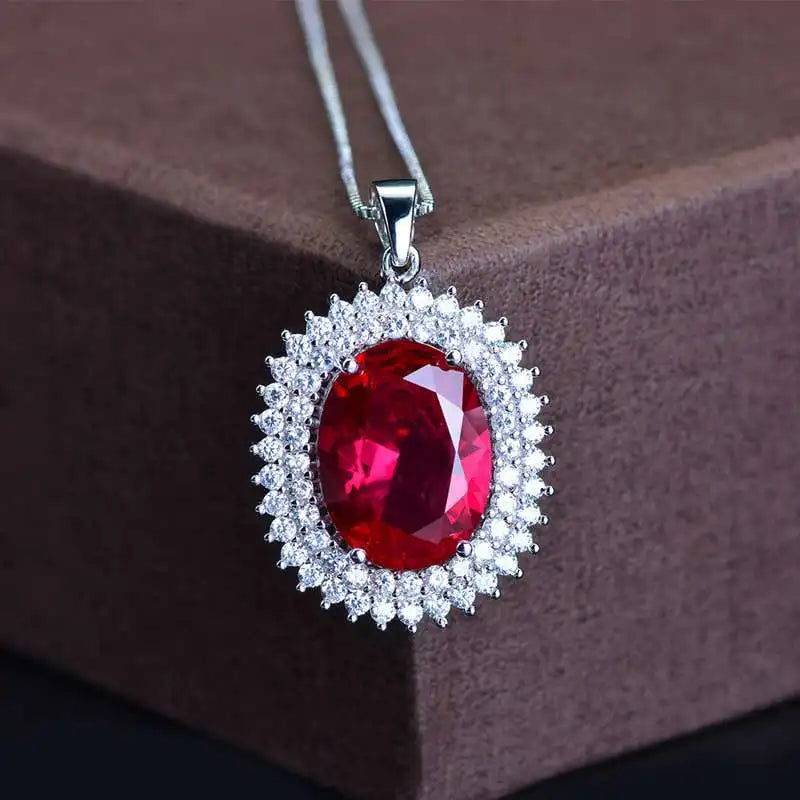 Huitan Red Cubic Zirconia Pendant Necklace | Women's Wedding Pendant Necklace Axl
