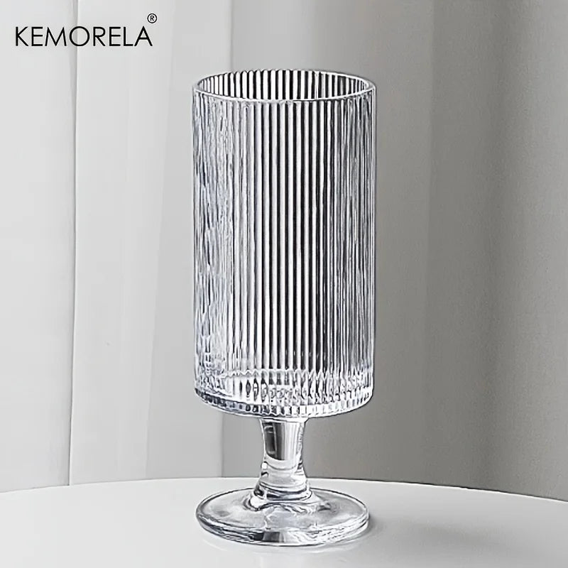KEMORELA High-Foot Striped Glass Cup – Coffee, Wine & Juice Stemmed Glass Cup Axl B 301-400ml