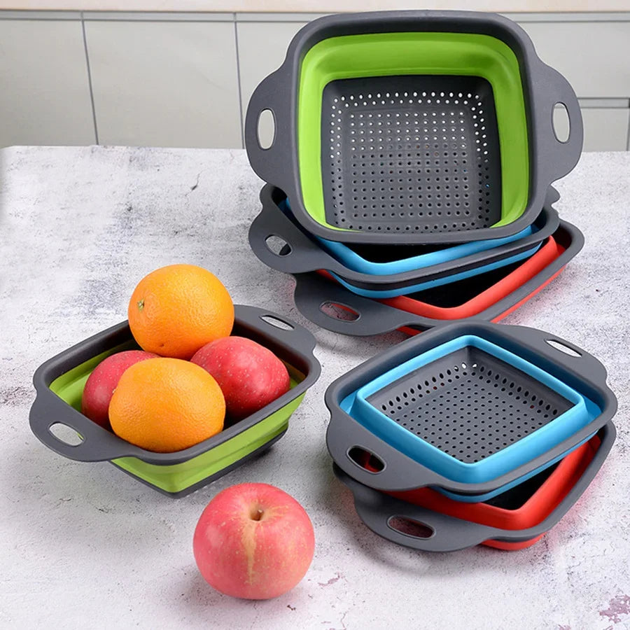 Foldable Silicone Strainer Set 2pc – Food-Safe Kitchen Colander Kitchen Colander Set Axl