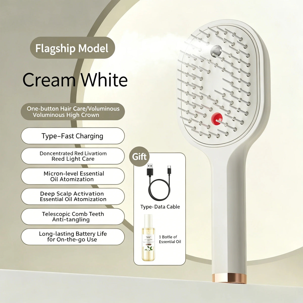Electric Steam Hair Brush – Rechargeable Detangling Scalp Massager Electric Hair Brush Axl white plus