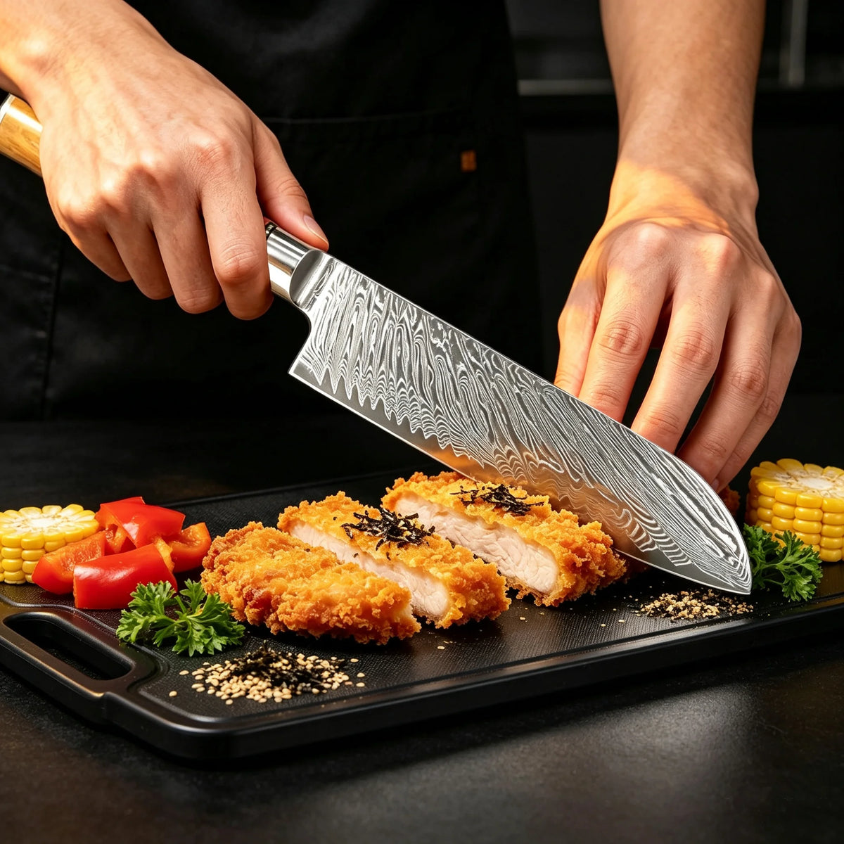 67-Layer Damascus Steel Santoku Chef Knife – Sharp 17.7cm Damascus Chef Knife Axl