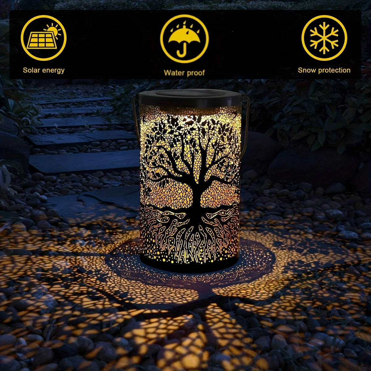 Hanging Solar Lantern – Vintage Metal LED Tree Garden Light Solar Garden Lantern Axl