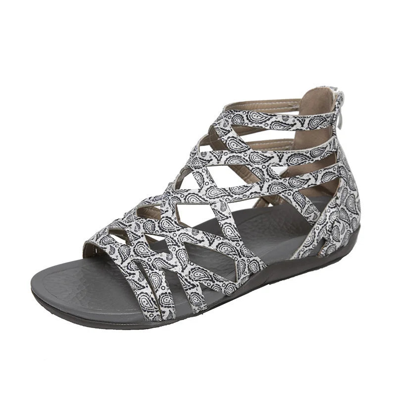 Women's High-Top Roman Rivet Flat Platform Sandals – Side Zip Platform Sandal Boots Axl