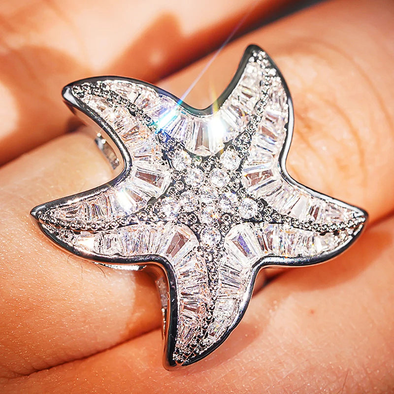Huitan Star CZ Cocktail Ring – Women's Sparkle Statement Ring Cocktail Ring Axl