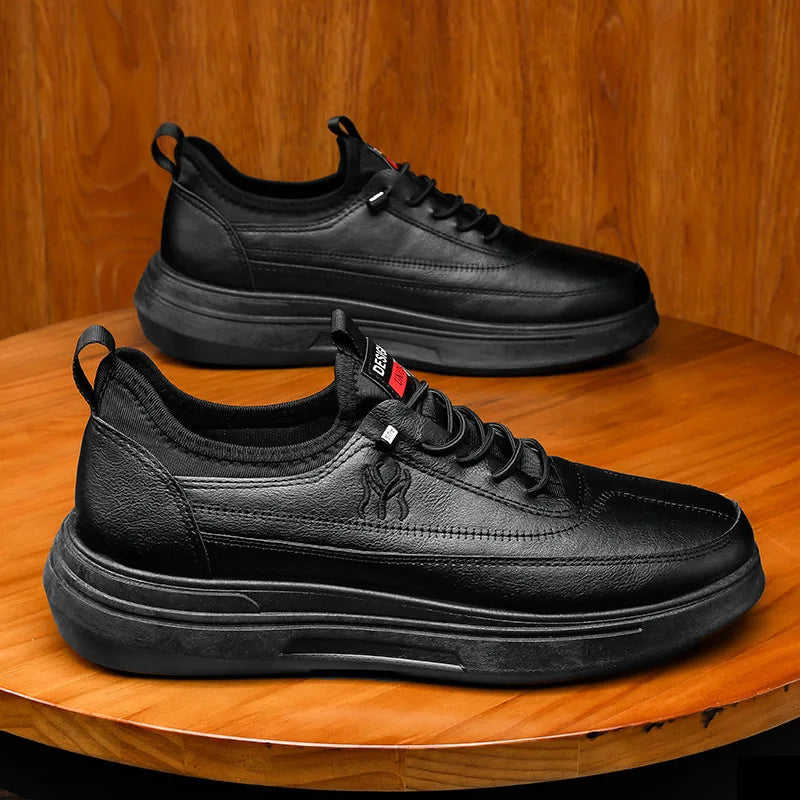 YBQJOO Men's Lace-Up Leather Sneakers | Non-Slip Casual Shoes Men's Casual Sneakers Axl black 40