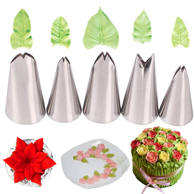 5-Piece Stainless Steel Leaf Icing Piping Tips | Cake Decorating Cake Decorating Tips Axl