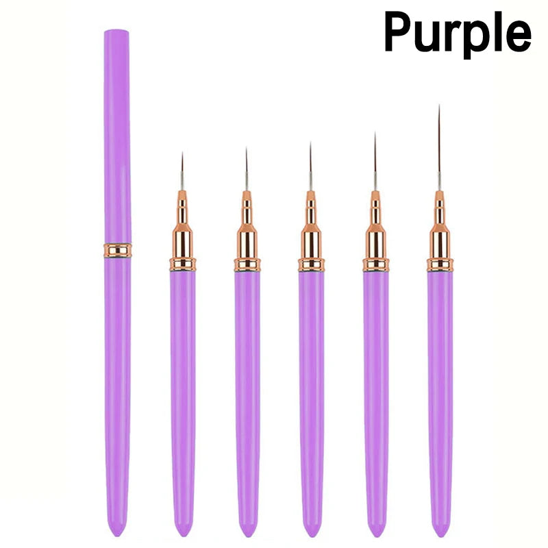 5-Piece Nail Art Liner Brush Set – 7/9/11/15/20mm Striping Nail Art Brush Set Axl Purple