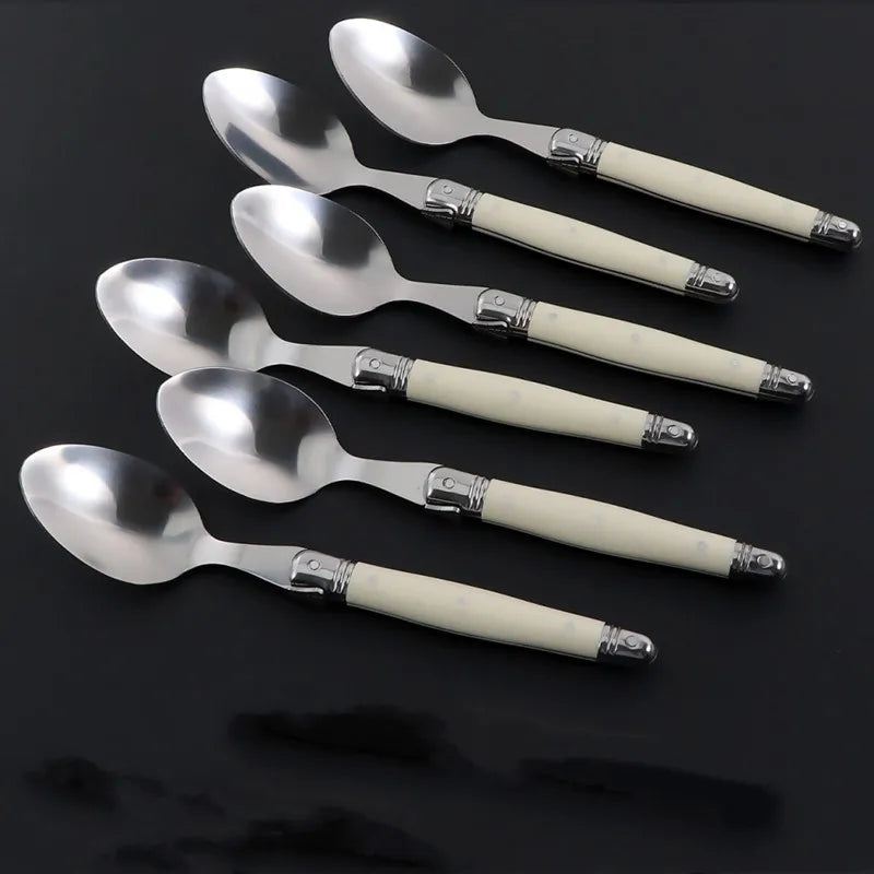 Laguiole Ivory White Stainless Steel Cutlery Set 4/6/24 Pcs Flatware Cutlery Set Axl B 6pcs dinner spoon