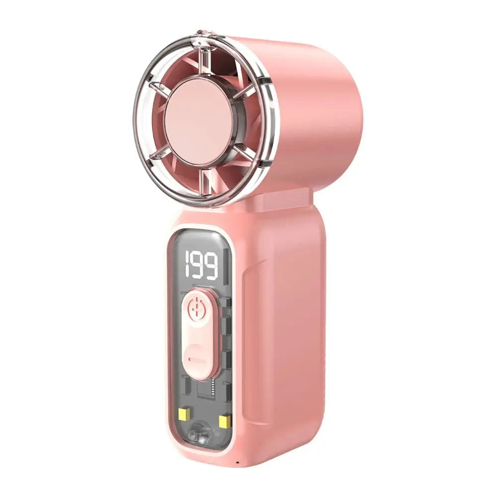 USB Rechargeable Mini Handheld Fan – Digital Display & LED Portable Handheld Fan Axl Pink