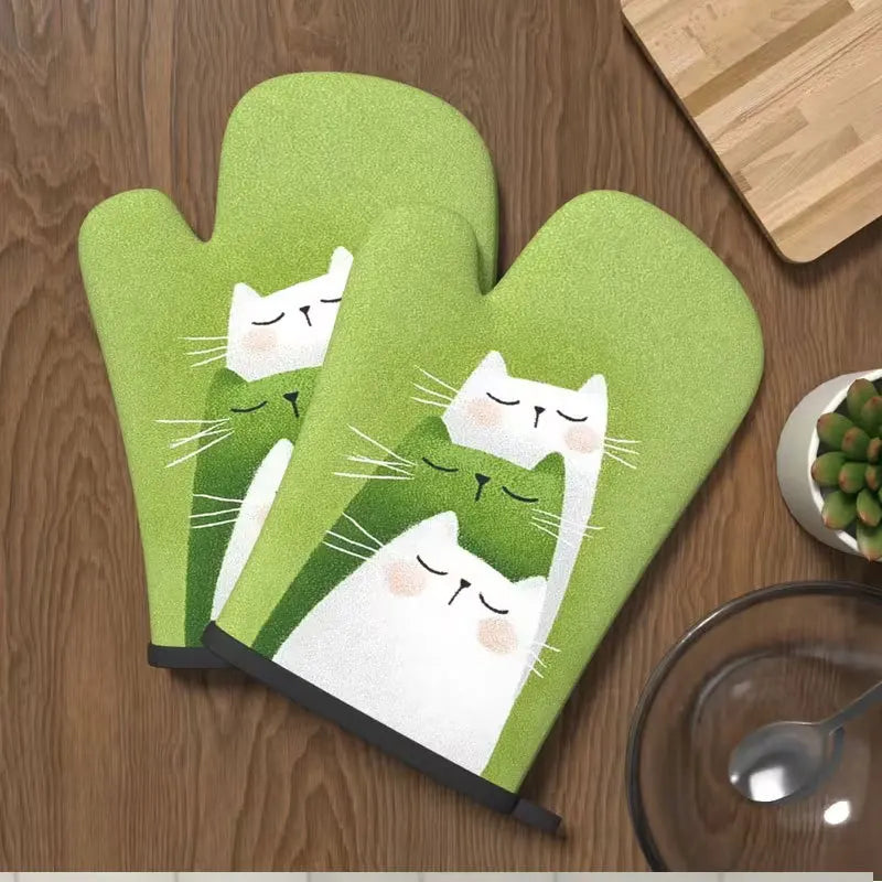 2-Pack Cat Oven Mitts – Heat Resistant Kitchen & BBQ Gloves Oven Mitts Axl