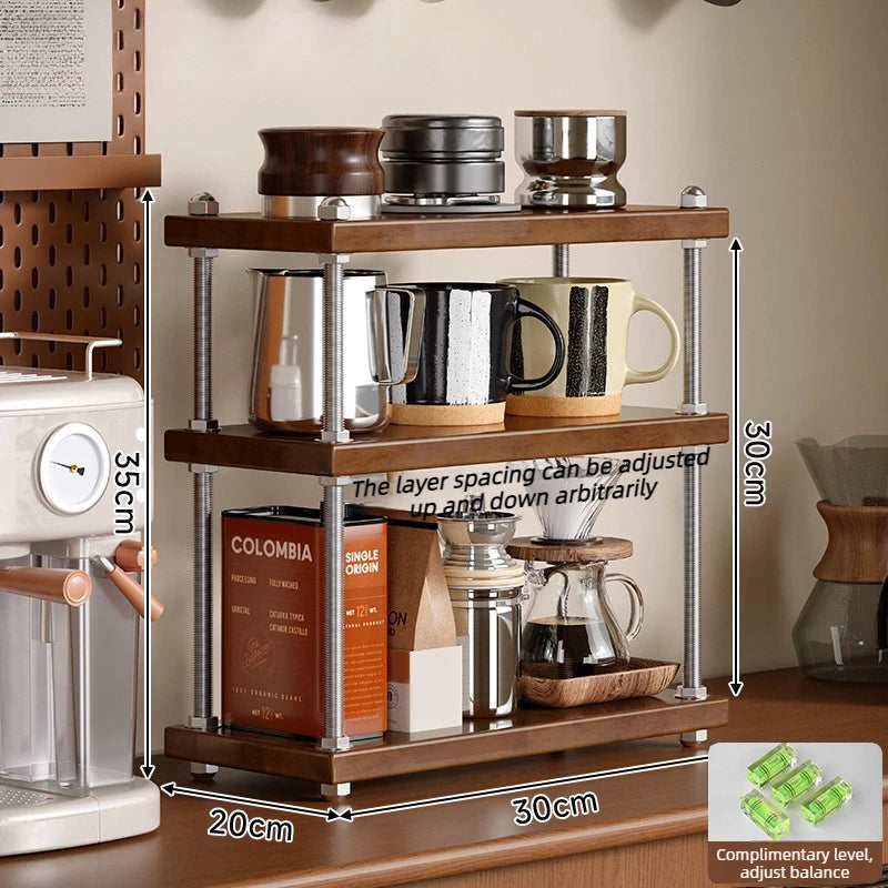 Solid Wood 3-Tier Adjustable Cup & Storage Rack Organizer Wood Storage Rack Axl 30x20cm