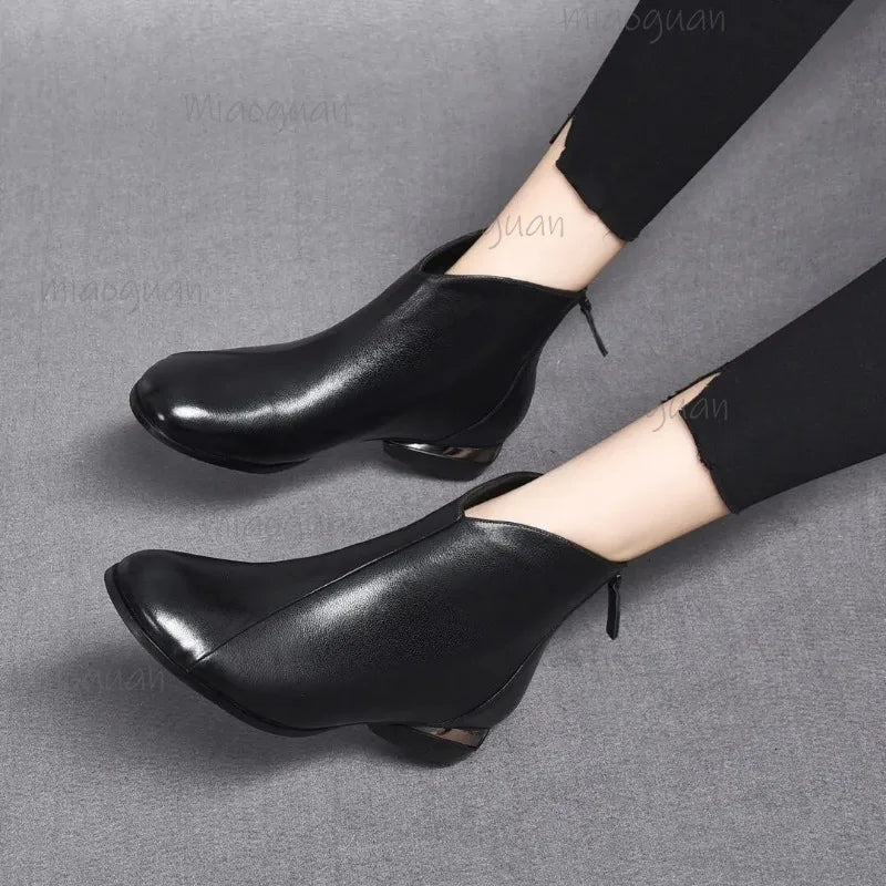 Women's PU Leather Ankle Boots – Low Heel Zip Short Boots Women's Ankle Boots Axl