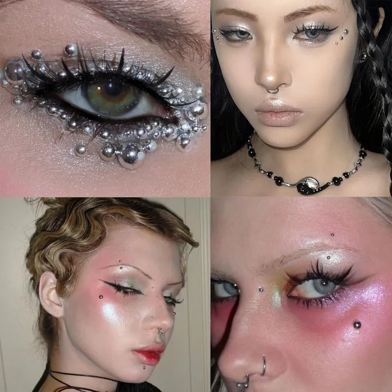 Silver Face Gems & Nose Stud Stickers – 3 Sheets, Punk Cosplay Face Gem Stickers Axl