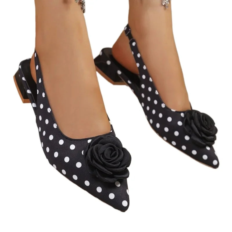 Women's Polka Dot Bow Slingback Sandals | Vintage Pointed Toe Slingback Sandals Axl