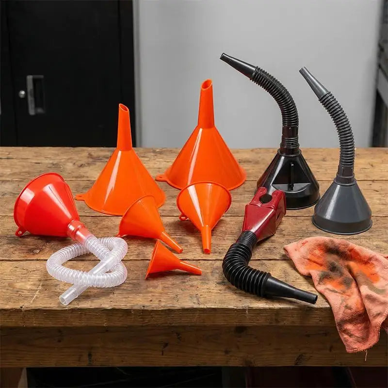 8-Piece Car Funnel Set – Wide Mouth Fuel, Oil & Coolant Automotive Funnel Set Axl