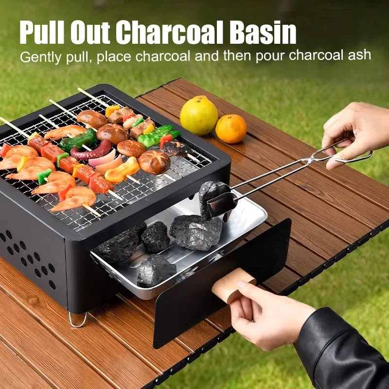 Portable Charcoal BBQ Grill – Non-Stick Stainless Steel Brazier Charcoal BBQ Grill Axl