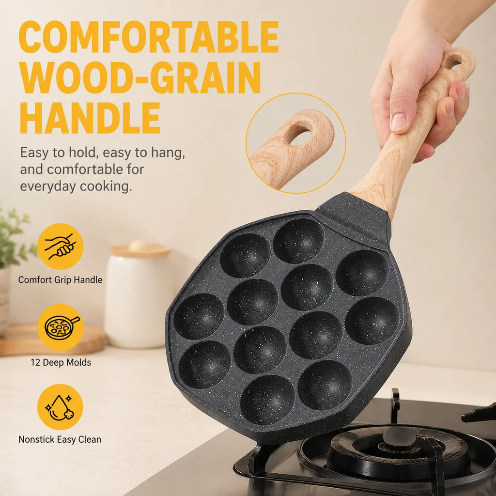 Nonstick Takoyaki Pan 12 Holes – Octopus Ball & Puff Maker Takoyaki Grill Pan Axl