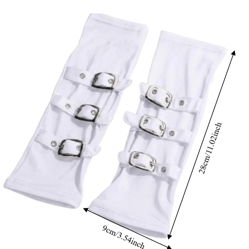 Gothic Punk Arm Sleeves – White Polyester with Metal Buckles Gothic Arm Sleeves Axl