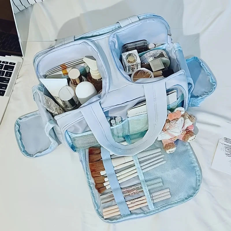 Women's Large Capacity Travel Makeup & Toiletry Organizer Bag Travel Makeup Bag Axl Blue-1pc