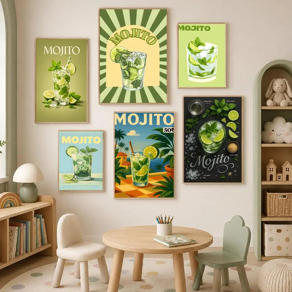 Cocktail Mojito Self-Stick Wall Art Poster – Waterproof HD Decor Wall Art Poster Axl
